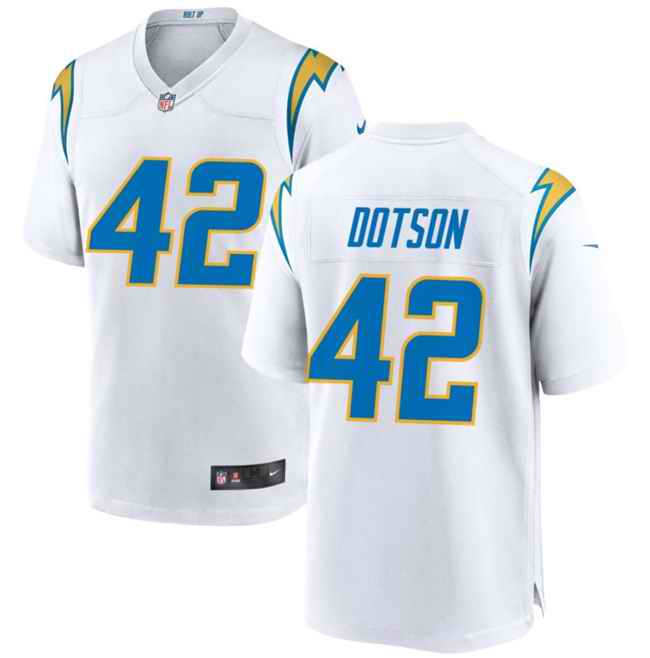 Men's Los Angeles Chargers #42 Elijah Dotson White Stitched Game Jersey